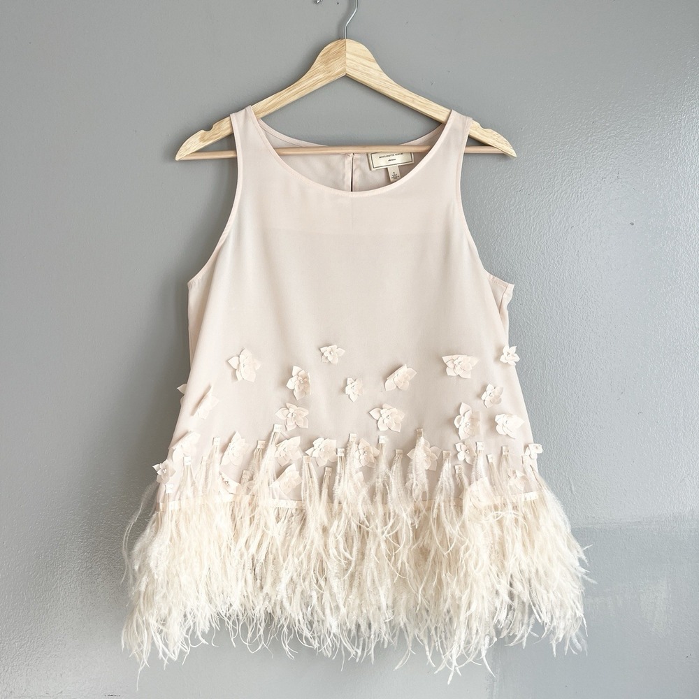 Anthropologie Moulinette Soeurs Feather Floral Top Light Pink Cream Peach Small